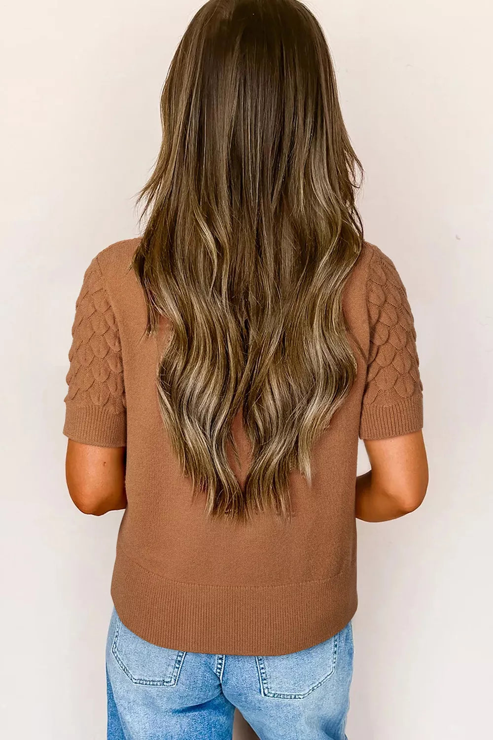 Sarah Express Women's Textured Knit Short Sleeve Pullover