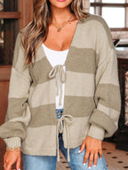 Sarah Express Women's Striped Color Block Tie Front Sweater Cardigan