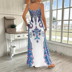 Women's V-Neck Sleeveless Maxi Dress Artistic Print