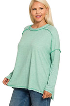 Sarah Express Women’s Plus Size Melange Hacci Tee with Exposed Seam Hi-Low Hem