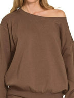 Fleece Boat Neck Sweatshirt and Shorts Set