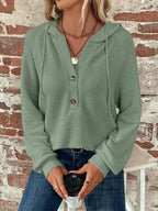 Sarah Express Women's Waffle Knit Long Sleeve Drawstring Hooded Top