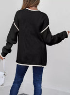 Sarah Express Women's Contrast Trim Long Sleeve Sweater