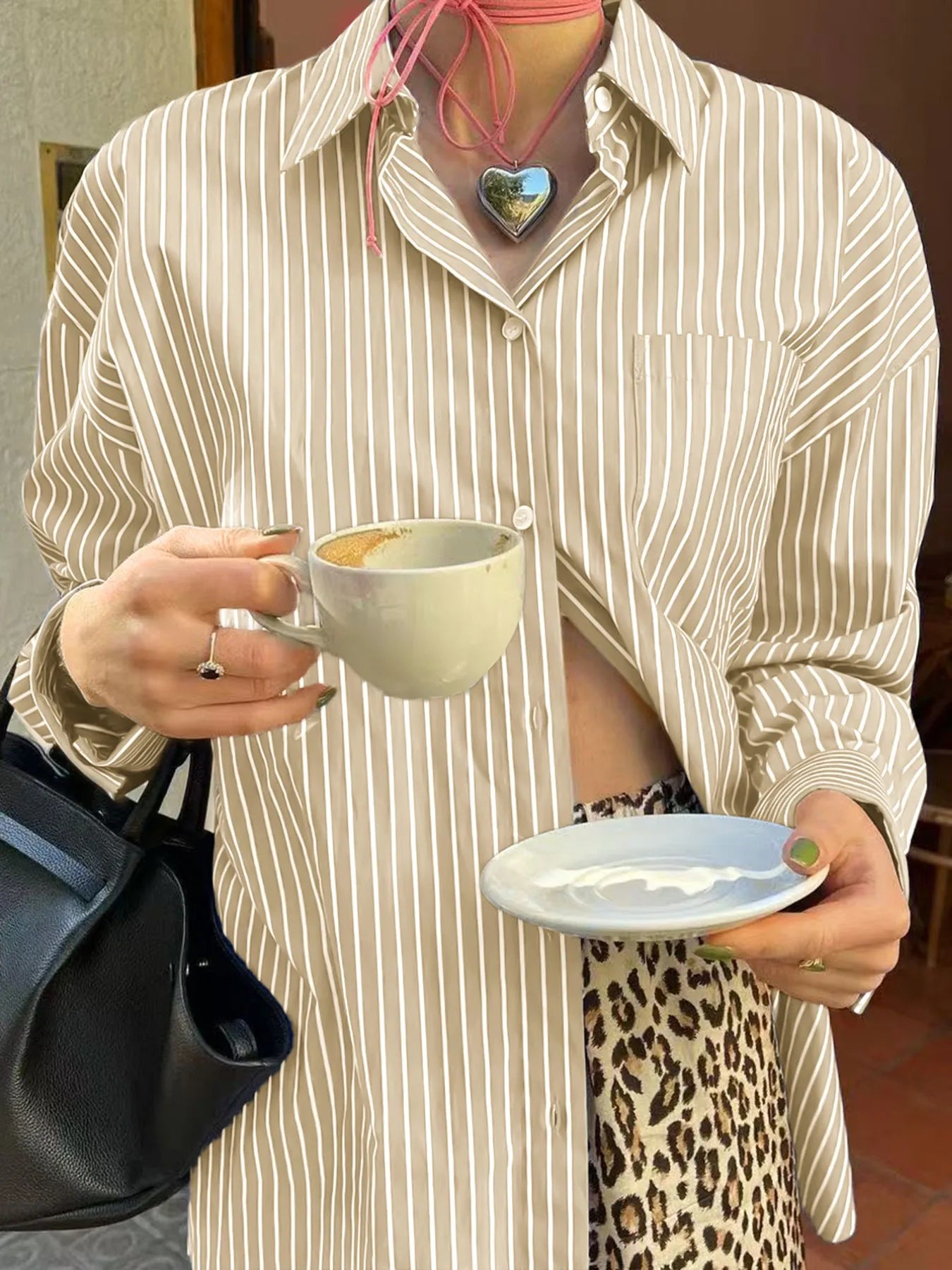 Sarah Express Women's Oversized Striped Button-Down Shirt Pastel Yellow