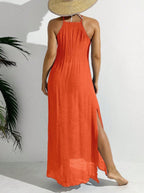 Women's Halter Neck Hollow Out Maxi Dress Swimsuit Cover Up