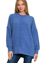 Sarah Express Women’s Oversized Brushed Melange Hacci Tunic Sweater