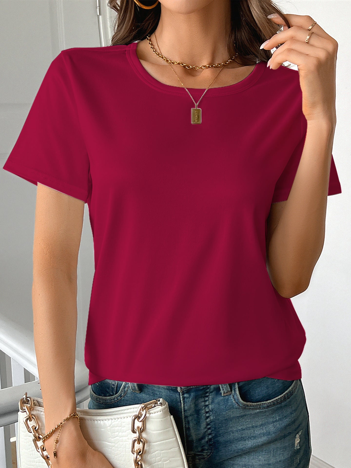 Women's Round Neck Short Sleeve Cotton T-Shirt 3D Print Casual