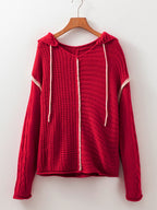 Sarah Express Women's Contrast Trim Cable-Knit Drawstring Hooded Sweater