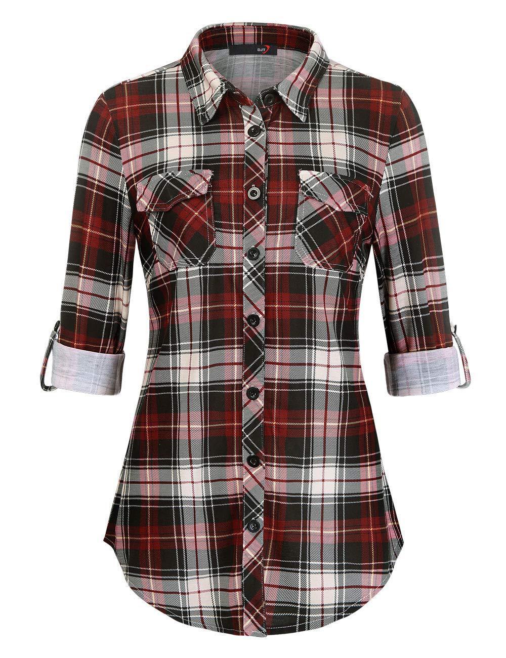 Women's Plaid Button Front Shirt Long Sleeve Casual Cardigan