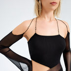 Women's Irregular Cutout Bodycon Dress Black Stretch Party Clubwear