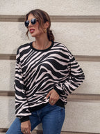 Sarah Express Women's Zebra Print Round Neck Casual Sweatshirt