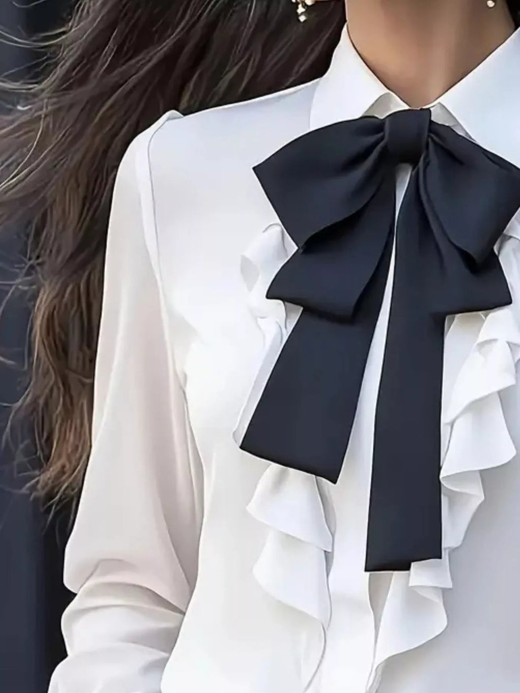 Sarah Express Women's Ruffled Tie Front Long Sleeve Blouse