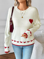 Sarah Express Women's Heart Pattern Dropped Shoulder Sweater