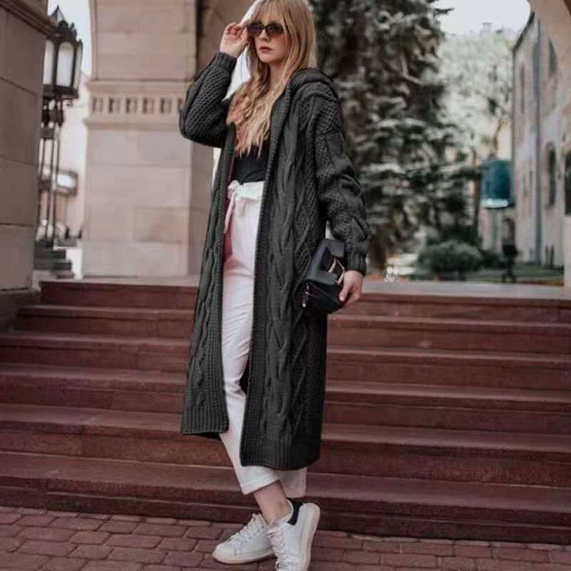 Women's Hooded Long Cardigan Sweater Fleece Oversized Loose Fit
