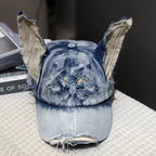 Women's Doberman Graphic Baseball Cap Distressed Denim Adjustable Hat Casual Streetwear