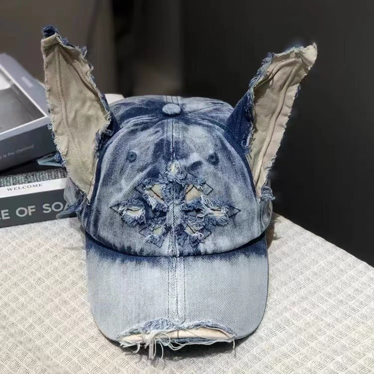 Women's Doberman Graphic Baseball Cap Distressed Denim Adjustable Hat Casual Streetwear