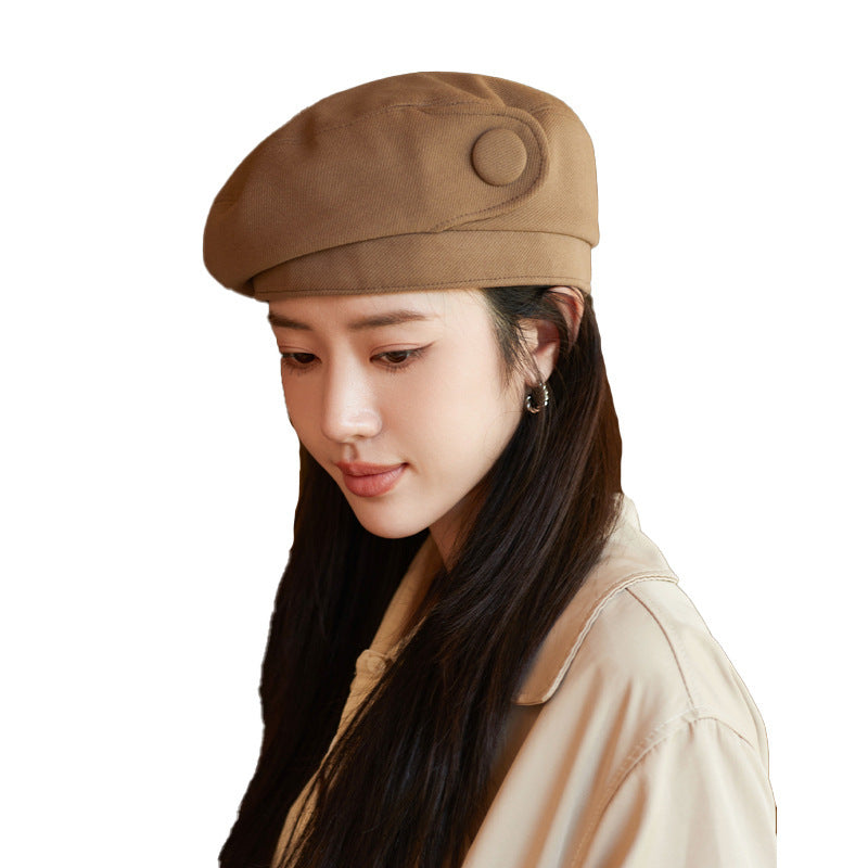 Button Detail Dome Crown Beret Hat Cotton Blend Classic Fall Winter Accessory