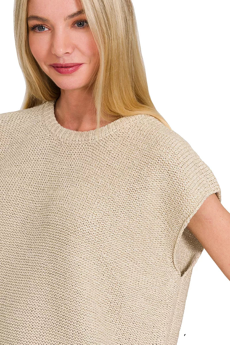 Sarah Express Women’s Oversized Crew Neck Sweater Vest Casual