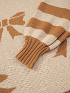 Sarah Express Women's Ribbon Bow Checkered Striped Sleeve Drop Shoulder Sweater