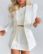 Women's Two-Piece Blazer Skirt Suit Set
