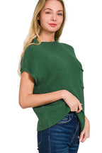 Sarah Express Women's Mock Neck Short Sleeve Sweater | Pocketed | 100% Cotton | S-L