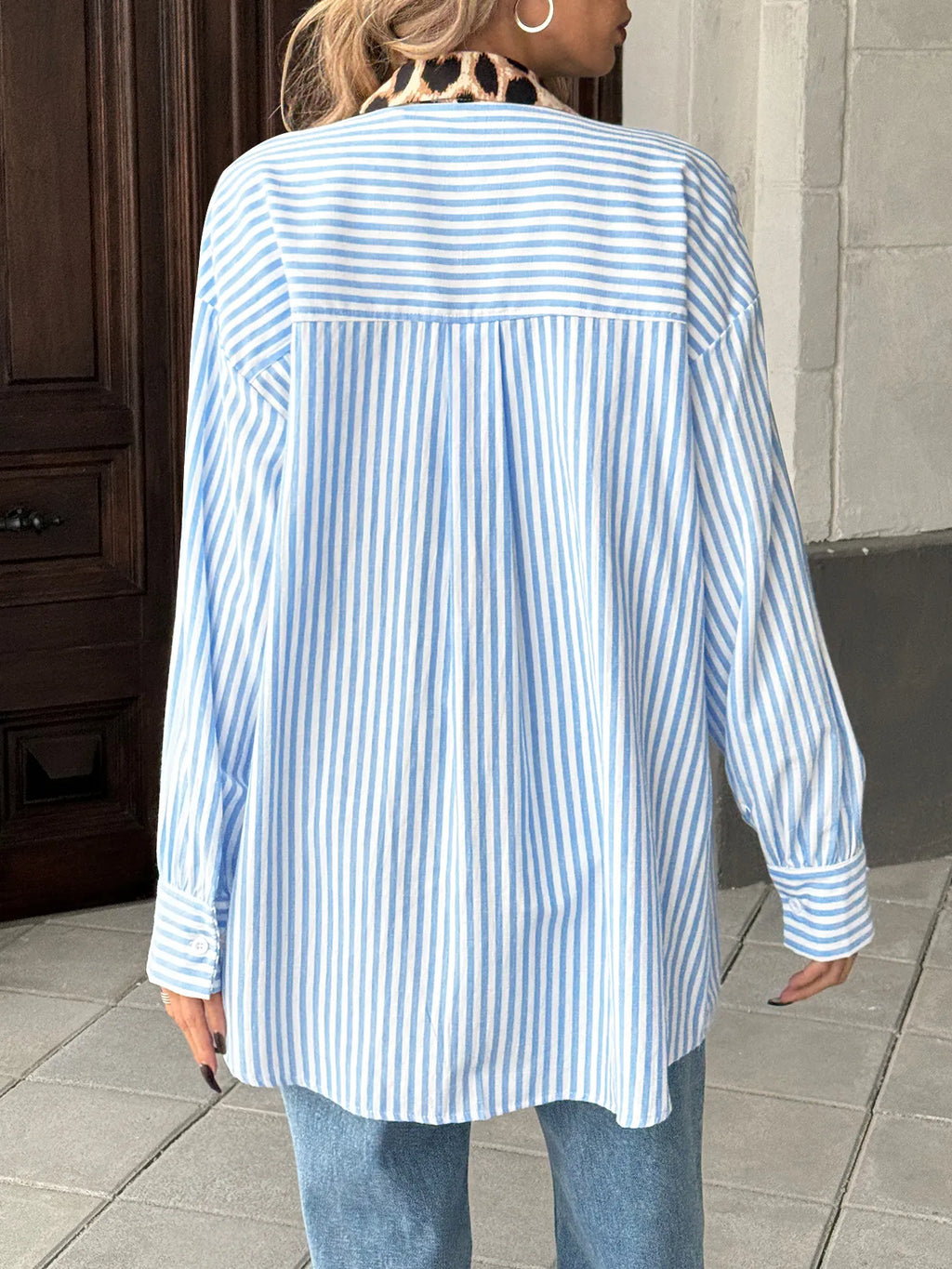 Sarah Express Women's Leopard Floral Striped Casual Button-Up Shirt