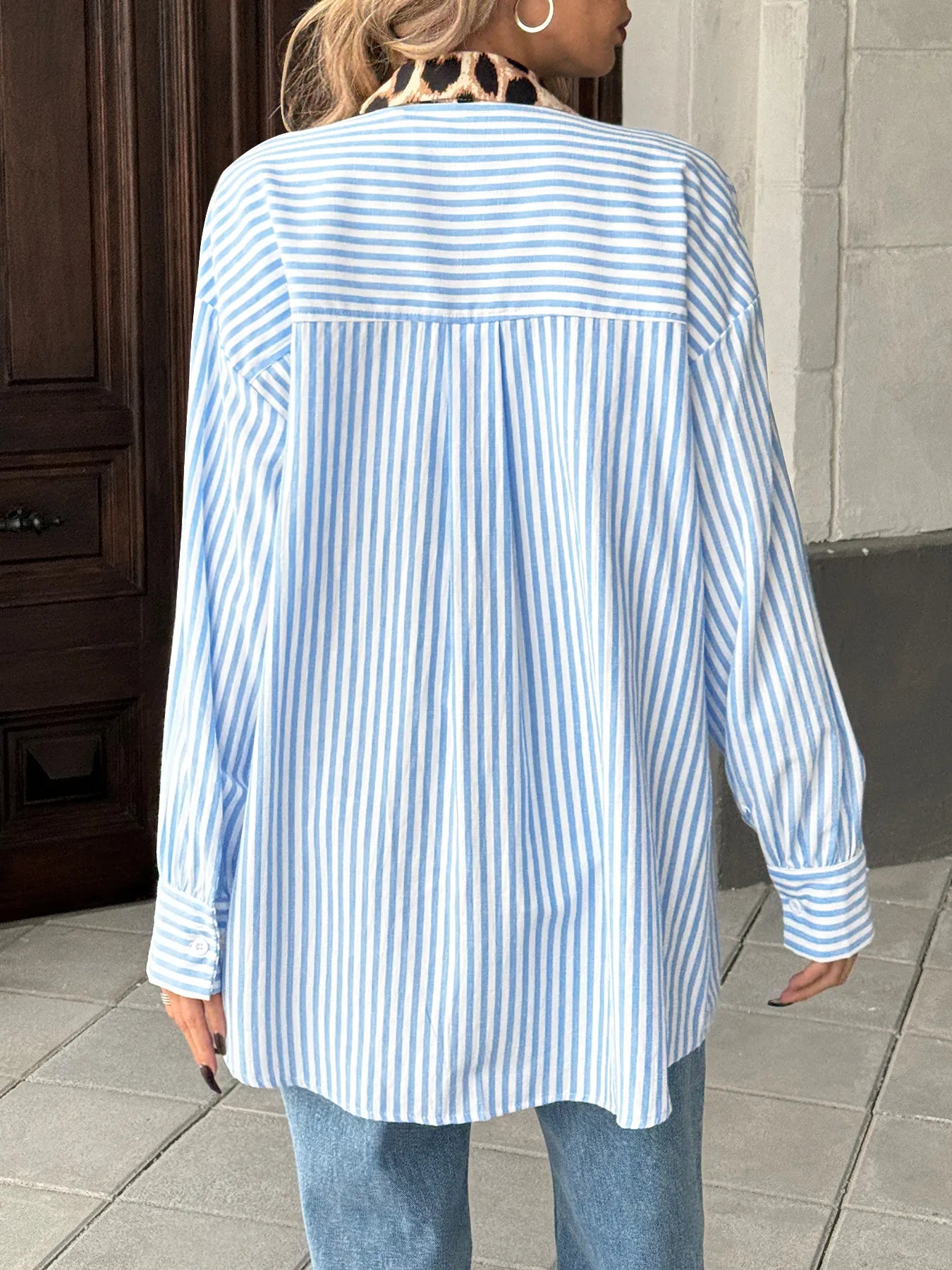 Sarah Express Women's Leopard Floral Striped Casual Button-Up Shirt