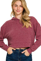 Sarah Express Women’s Ribbed Drop Shoulder Cropped Hoodie Casual