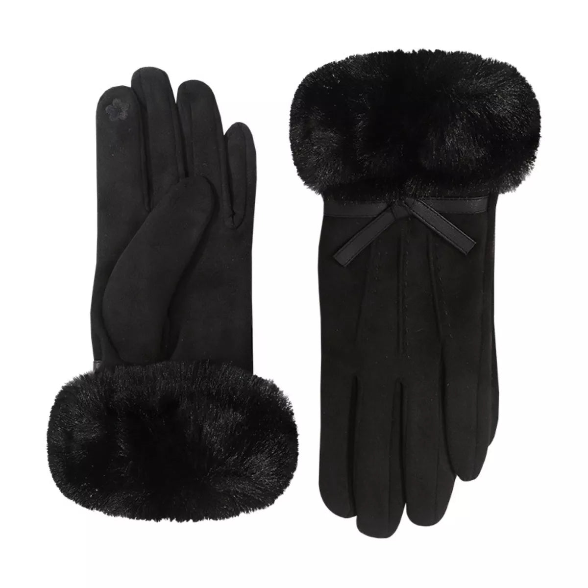 Trendsi Faux Fur Cuff Suede Gloves Black One Size