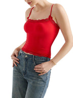 Sarah Express Women's Lace Trim Cami Top - Elegant Sleeveless Tank