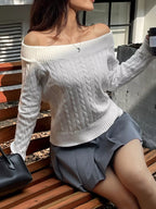 Sarah Express Women's Off-Shoulder Cable Knit Sweater