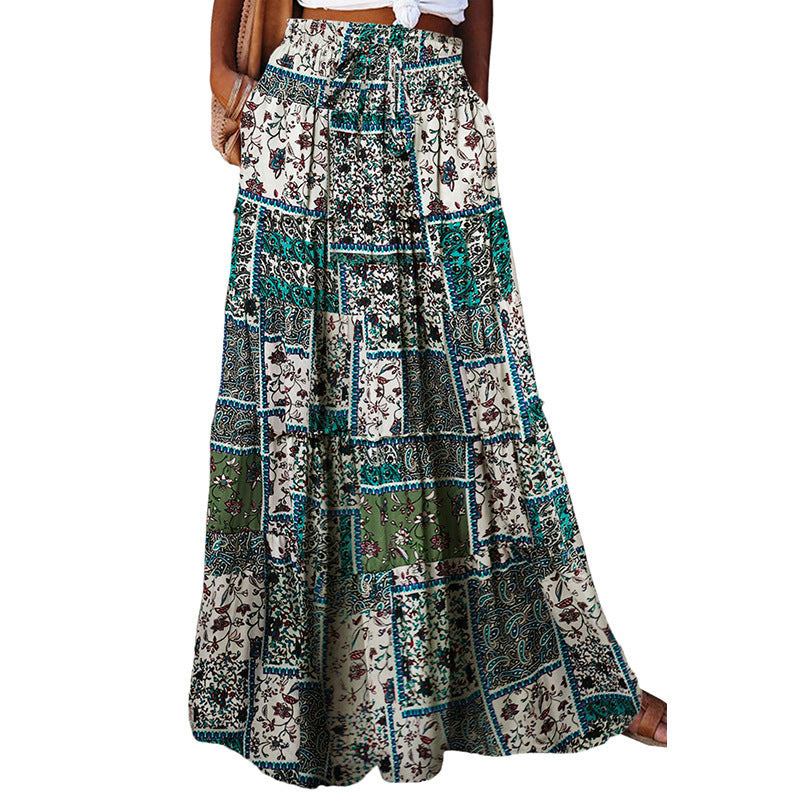 Women's High Waist Printed Maxi Dress Loose Fit Casual