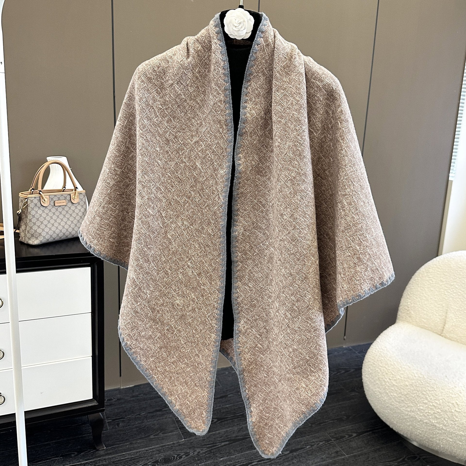 Oversized Polyester Scarf Shawl Wrap Printed Plaid Women's Fall Winter Accessory