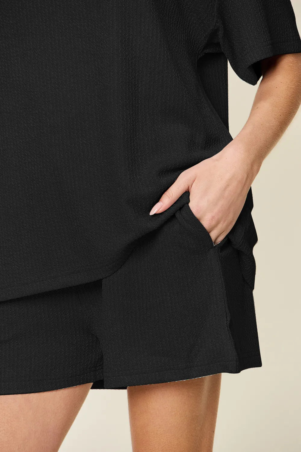 Sarah Express Women's Round Neck Solid Two-Piece Set - Basic Style Loungewear