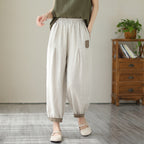Women's High Waist Cropped Pants Loose Fit Cotton Linen - Casual Plus Size Ankle Length
