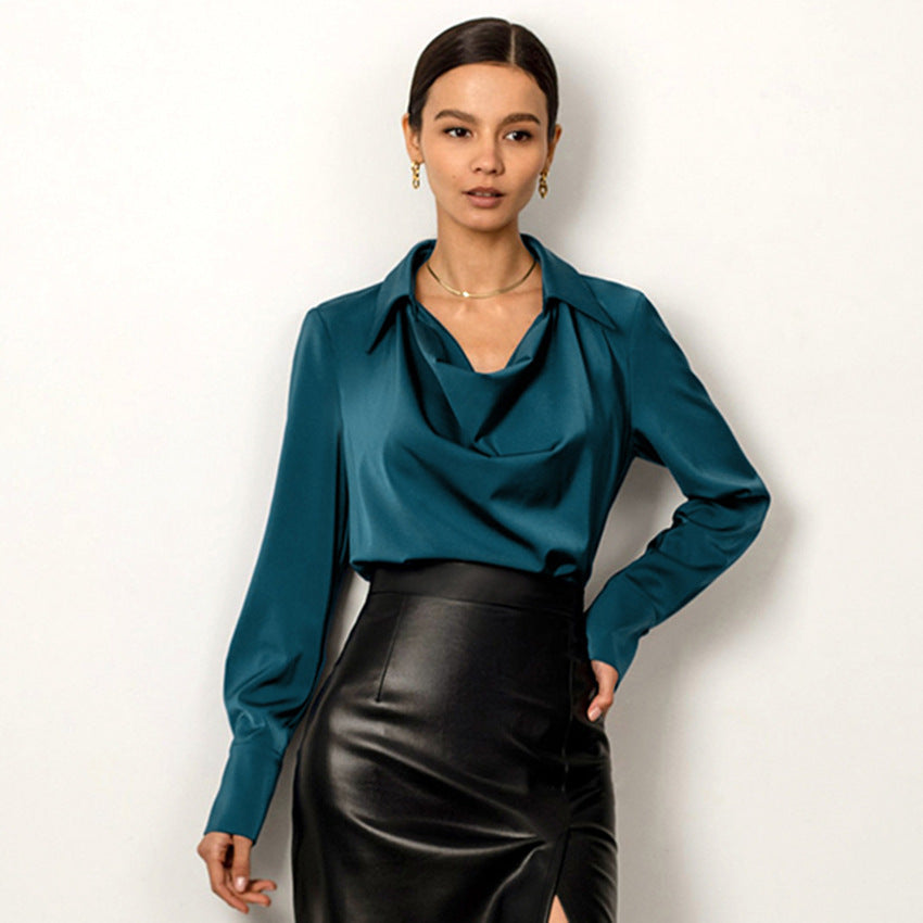 Women's Long Sleeve Shirt Irregular Drape Collar Polyester