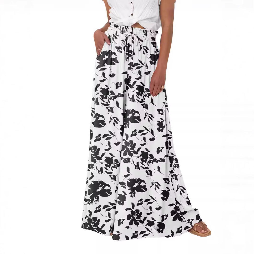 Women's High Waist Wide Leg Pants Casual Polyester Trousers