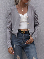 Sarah Express Women's Ribbed V-Neck Button-Up Cardigan