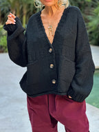 Sarah Express Women's Pocketed V-Neck Button Up Cardigan