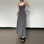 Women's High Waist Slim Fit Cami Strap Maxi Dress