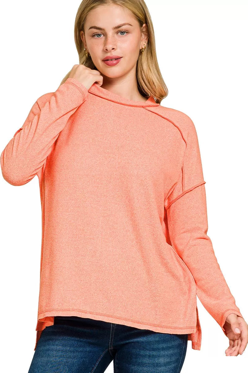 Sarah Express Women’s Plus Size Melange Hacci Tee with Exposed Seam Hi-Low Hem