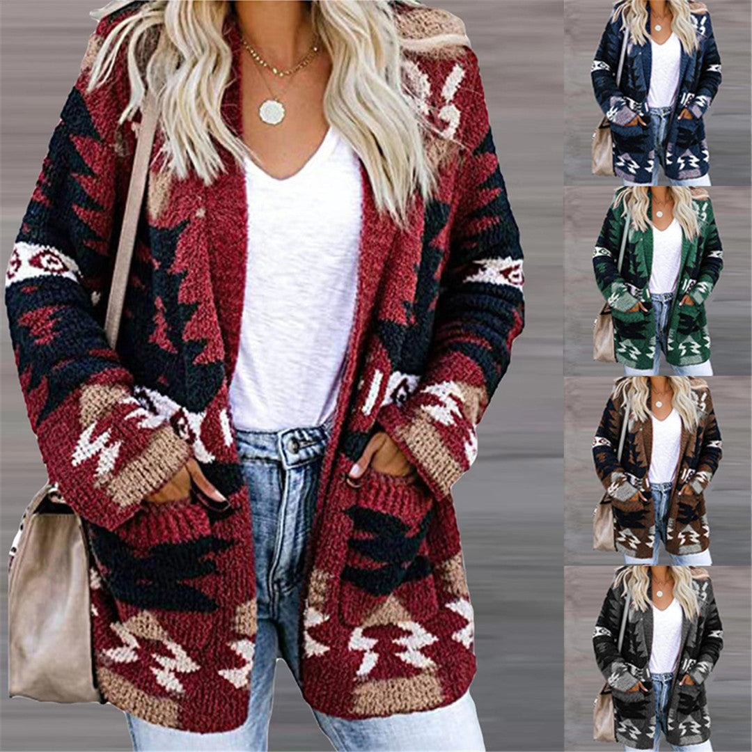 Women's Festive Printed Knit Cardigan Loose Fit Halloween Christmas Sweater