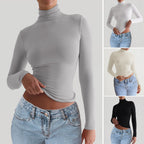 Women's Slim-Fit Solid Color Knitted Long Sleeve Shirt