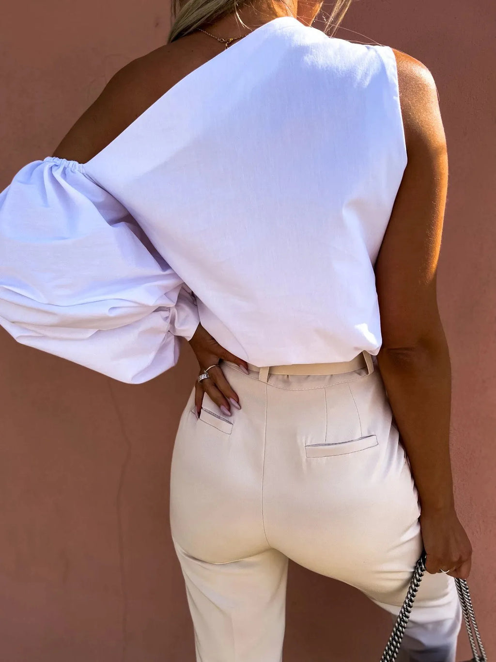 Sarah Express Women's One Shoulder Puff Sleeve Blouse