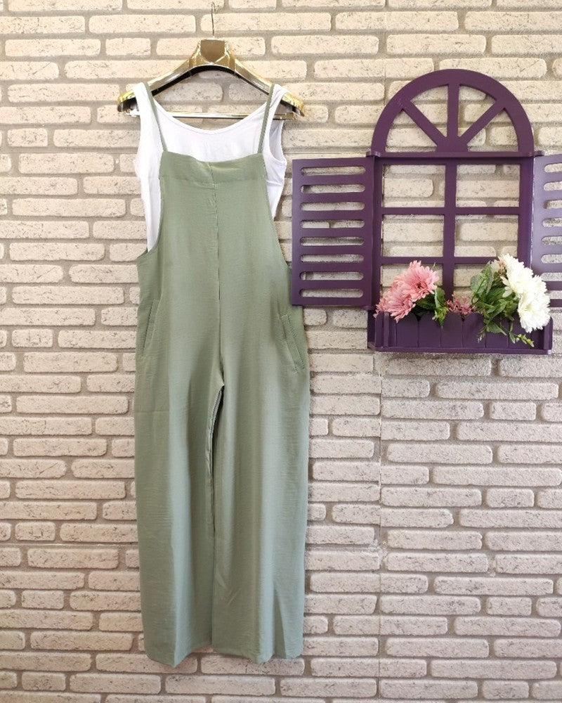 Suspender Wide-Leg Jumpsuit Women's Sleeveless Overall Style
