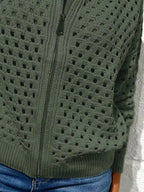 Sarah Express Women's Full Size Zip Up Long Sleeve Cardigan with Eyelet Detail Plus Size