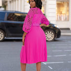 Lace Pleated High-Waist Dress Hollow-Out Detail