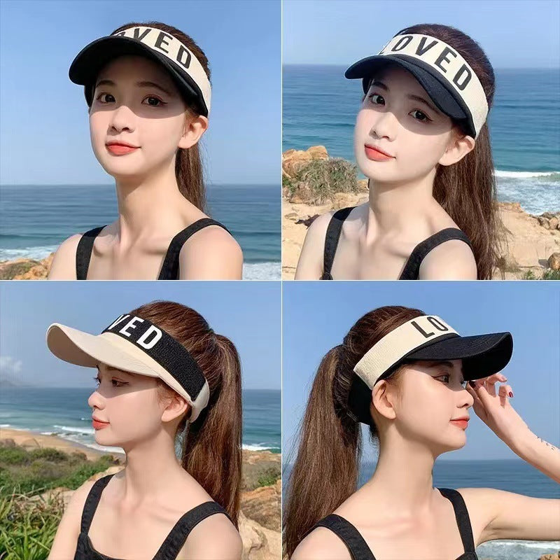 Women's Letter Print Sun Visor Adjustable Topless Hat UV Protection