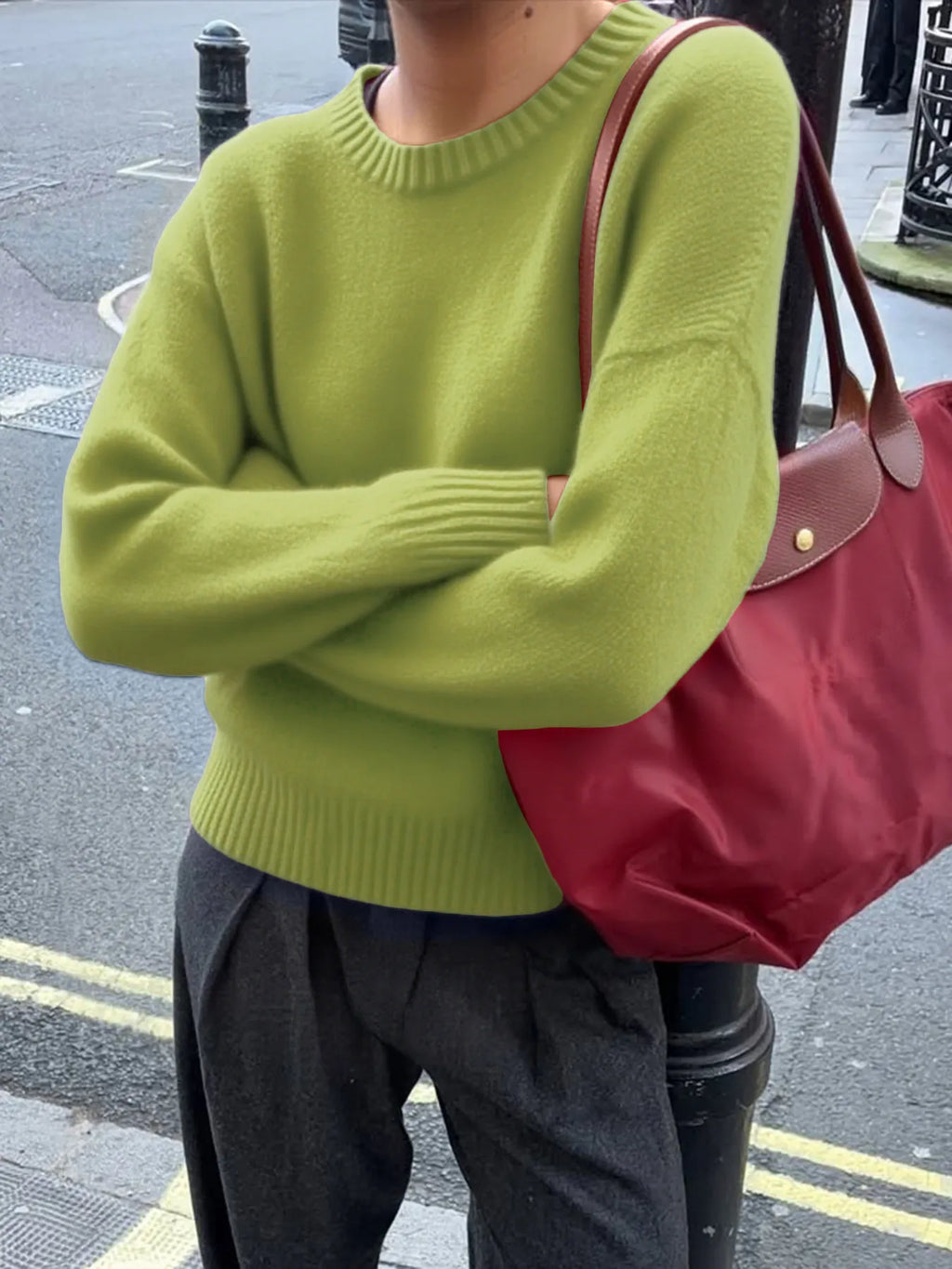 Sarah Express Women's Ribbed Crewneck Drop Shoulder Sweater - Oversized Fit