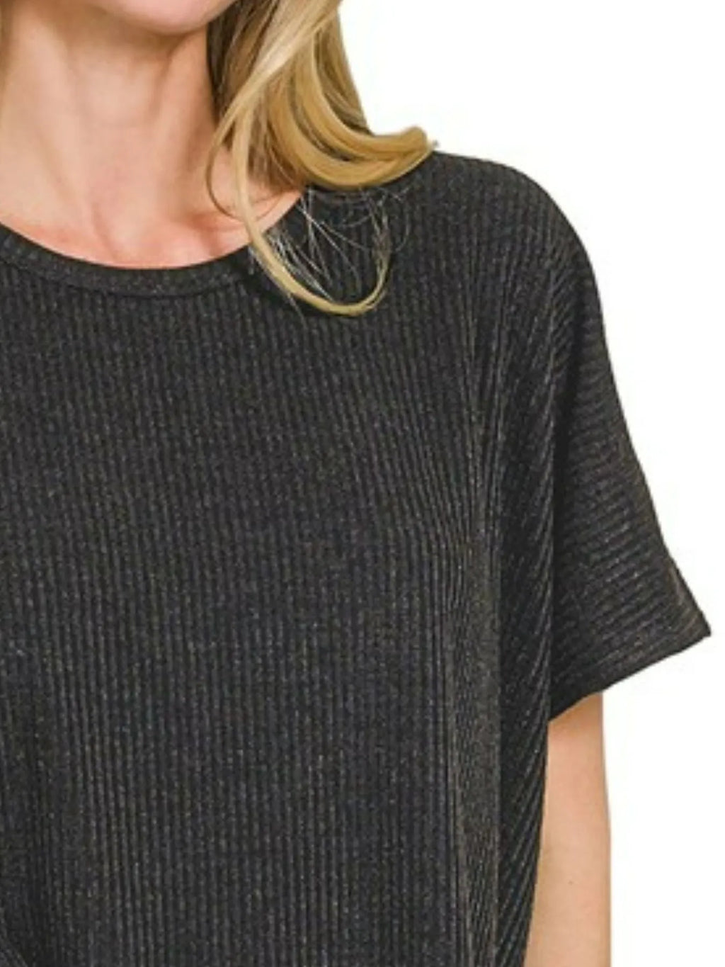 Sarah Express Women's Ribbed Knit Top | Oversized Short Sleeve | Polyester Blend | S/M-L/XL